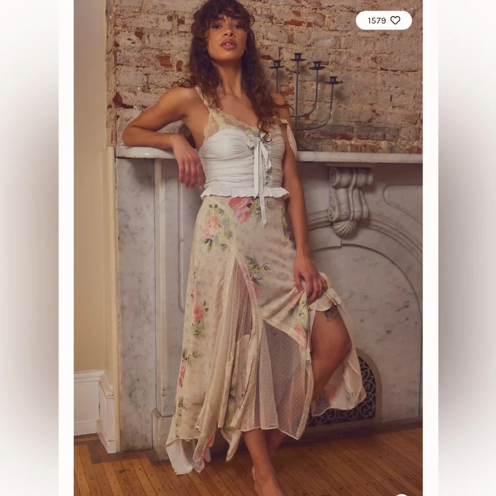 Free People Good Luck Charm Lace Floral Vintage maxi Slip Dress